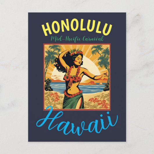  stijl Hawaiian Travel Honolulu Mid-Pacific Feestdagenkaart (Voorkant)