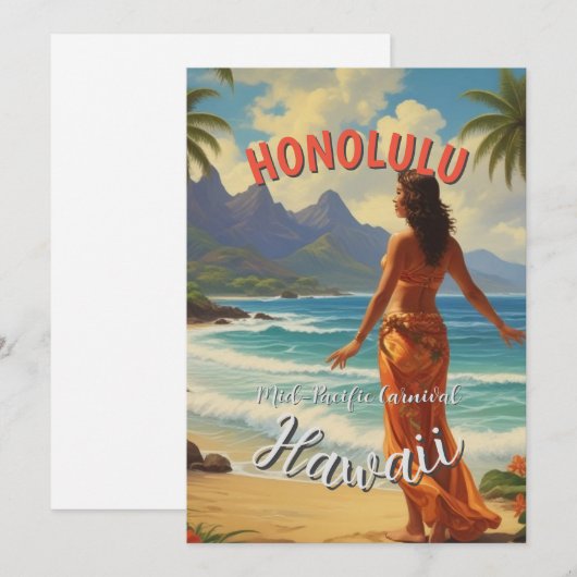  stijl Hawaiian Travel Honolulu Mid-Pacific Feestdagenkaart (Voorkant / Achterkant)