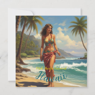 stijl Hawaiian Travel Honolulu Mid-Pacific Feestdagenkaart