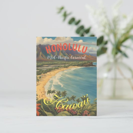  stijl Hawaiian Travel Honolulu Mid-Pacific Feestdagenkaart (Staand voorkant)