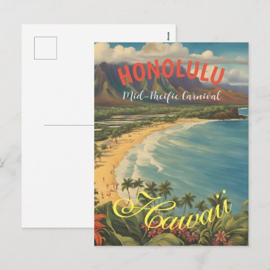 stijl Hawaiian Travel Honolulu Mid-Pacific Feestdagenkaart (Voorkant / Achterkant)
