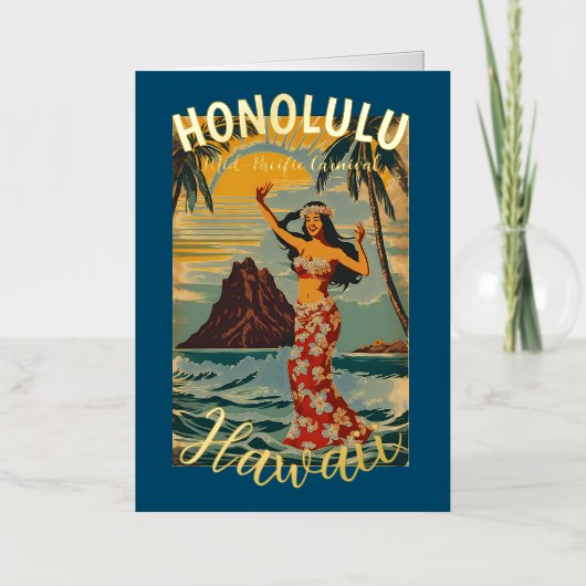  stijl Hawaiian Travel Honolulu Mid-Pacific Folie Wenskaart (Voorkant)