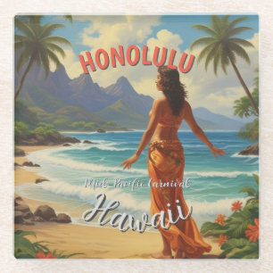  stijl Hawaiian Travel Honolulu Mid-Pacific Glazen Onderzetter
