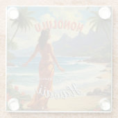  stijl Hawaiian Travel Honolulu Mid-Pacific Glazen Onderzetter (Achterkant)