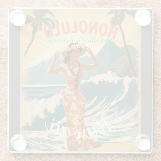 stijl Hawaiian Travel Honolulu Mid-Pacific Glazen Onderzetter (Achterkant)