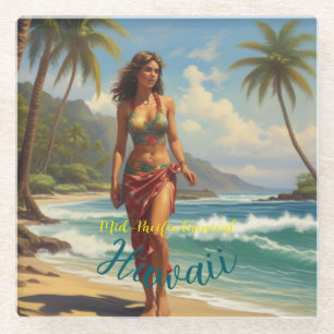  stijl Hawaiian Travel Honolulu Mid-Pacific Glazen Onderzetter