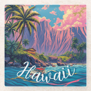 stijl Hawaiian Travel Honolulu Mid-Pacific Glazen Onderzetter