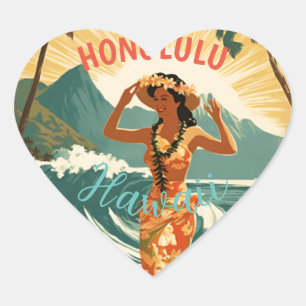  stijl Hawaiian Travel Honolulu Mid-Pacific Hart Sticker