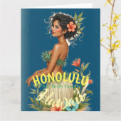 stijl Hawaiian Travel Honolulu Mid-Pacific Kaart (Gele Bloem)