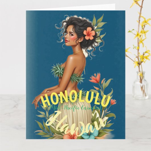  stijl Hawaiian Travel Honolulu Mid-Pacific Kaart (Gele Bloem)