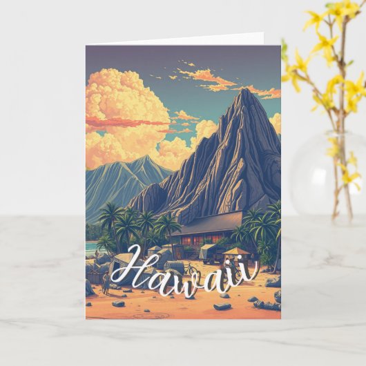  stijl Hawaiian Travel Honolulu Mid-Pacific Kaart (Gele Bloem)