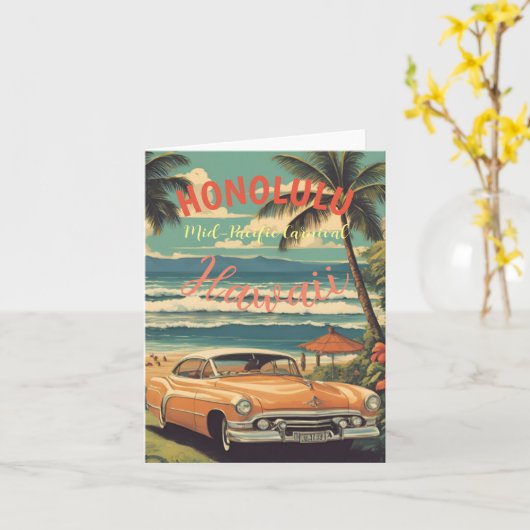 stijl Hawaiian Travel Honolulu Mid-Pacific Kaart (Gele Bloem)