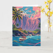  stijl Hawaiian Travel Honolulu Mid-Pacific Kaart (Gele Bloem)