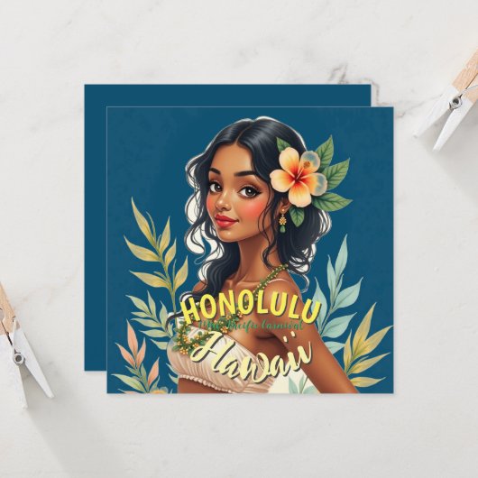  stijl Hawaiian Travel Honolulu Mid-Pacific Kaart (Voorkant / Achterkant in situ)