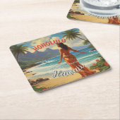  stijl Hawaiian Travel Honolulu Mid-Pacific Kartonnen Onderzetters (Schuin)