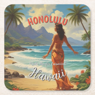  stijl Hawaiian Travel Honolulu Mid-Pacific Kartonnen Onderzetters
