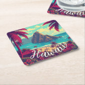  stijl Hawaiian Travel Honolulu Mid-Pacific Kartonnen Onderzetters (Schuin)