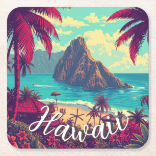 stijl Hawaiian Travel Honolulu Mid-Pacific Kartonnen Onderzetters