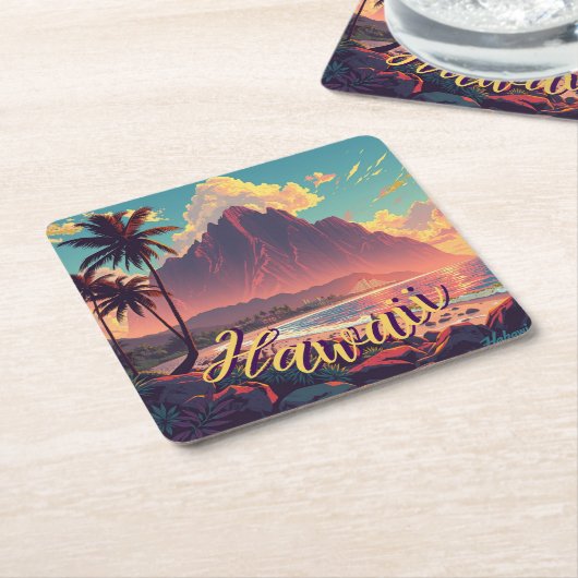  stijl Hawaiian Travel Honolulu Mid-Pacific Kartonnen Onderzetters (Schuin)