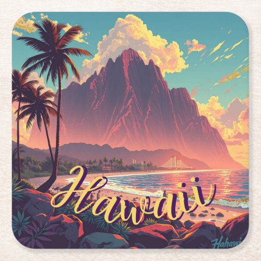  stijl Hawaiian Travel Honolulu Mid-Pacific Kartonnen Onderzetters (Voorkant)