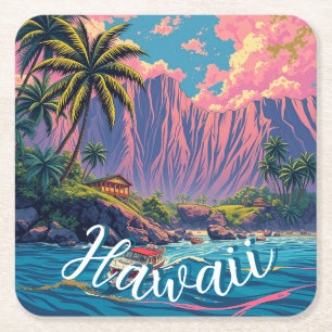 stijl Hawaiian Travel Honolulu Mid-Pacific Kartonnen Onderzetters