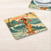  stijl Hawaiian Travel Honolulu Mid-Pacific Kartonnen Onderzetters (Schuin)