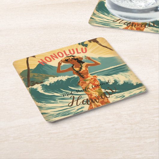  stijl Hawaiian Travel Honolulu Mid-Pacific Kartonnen Onderzetters (Schuin)