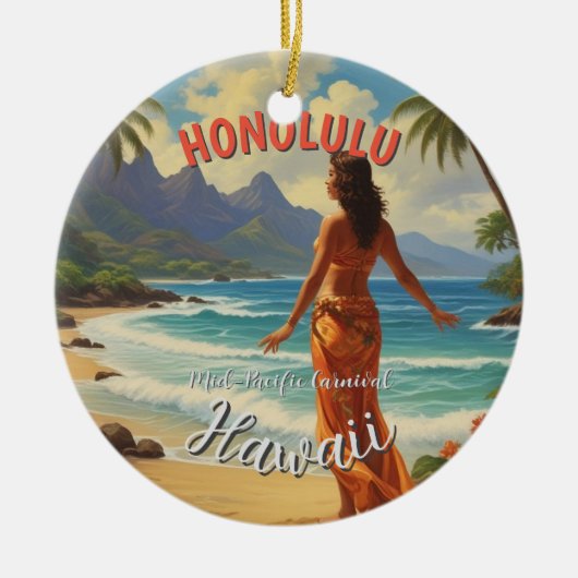 stijl Hawaiian Travel Honolulu Mid-Pacific Keramisch Ornament (Voorkant)