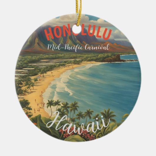 stijl Hawaiian Travel Honolulu Mid-Pacific Keramisch Ornament (Voorkant)