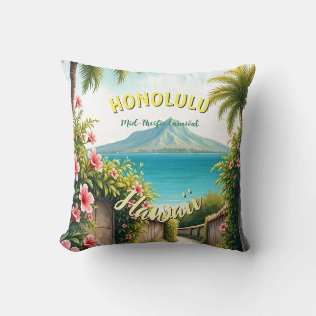  stijl Hawaiian Travel Honolulu Mid-Pacific Kussen (Voorkant)