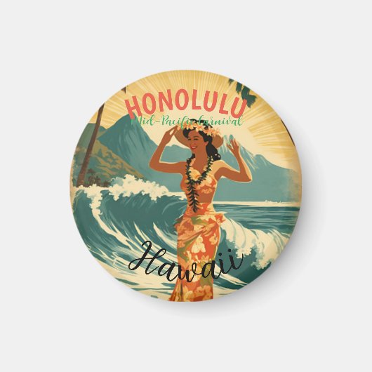  stijl Hawaiian Travel Honolulu Mid-Pacific Magneet (Voorkant)