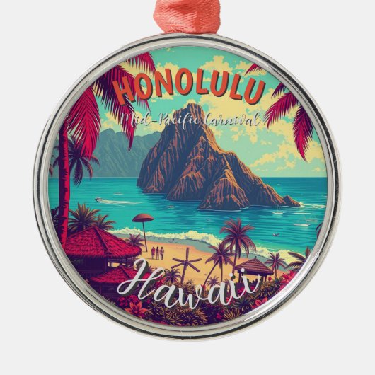 stijl Hawaiian Travel Honolulu Mid-Pacific Metalen Ornament (Voorkant)