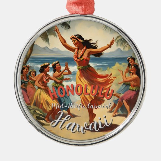  stijl Hawaiian Travel Honolulu Mid-Pacific Metalen Ornament (Voorkant)