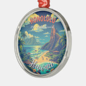  stijl Hawaiian Travel Honolulu Mid-Pacific Metalen Ornament (Links)