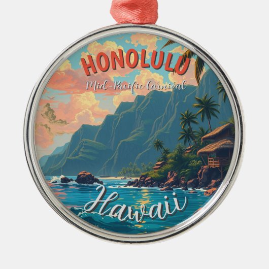  stijl Hawaiian Travel Honolulu Mid-Pacific Metalen Ornament (Voorkant)