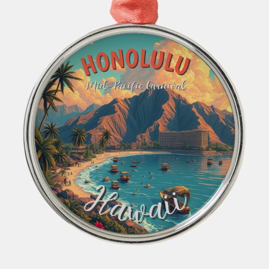 stijl Hawaiian Travel Honolulu Mid-Pacific Metalen Ornament (Voorkant)
