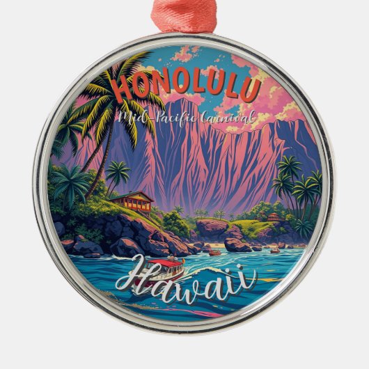  stijl Hawaiian Travel Honolulu Mid-Pacific Metalen Ornament (Voorkant)