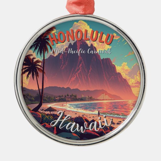 stijl Hawaiian Travel Honolulu Mid-Pacific Metalen Ornament (Voorkant)