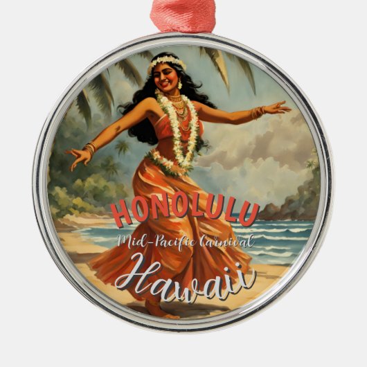  stijl Hawaiian Travel Honolulu Mid-Pacific Metalen Ornament (Voorkant)