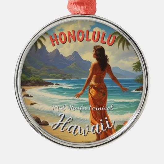stijl Hawaiian Travel Honolulu Mid-Pacific Metalen Ornament (Voorkant)