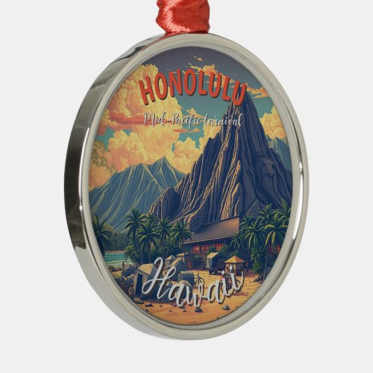  stijl Hawaiian Travel Honolulu Mid-Pacific Metalen Ornament (Rechts)