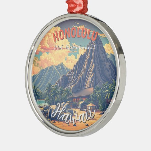  stijl Hawaiian Travel Honolulu Mid-Pacific Metalen Ornament (Links)