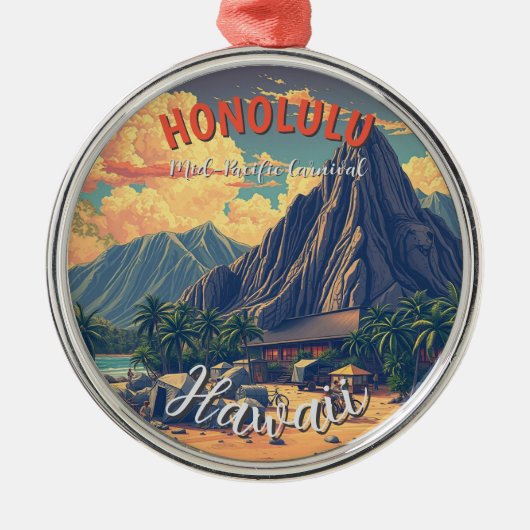  stijl Hawaiian Travel Honolulu Mid-Pacific Metalen Ornament (Voorkant)