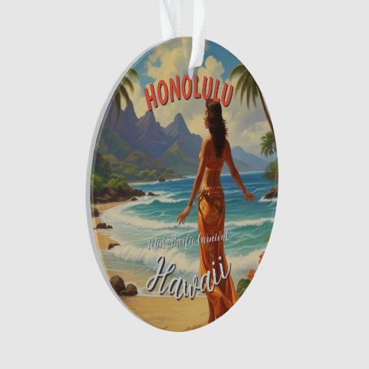 stijl Hawaiian Travel Honolulu Mid-Pacific Ornament (voorkant)