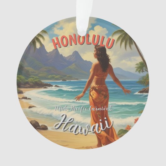 stijl Hawaiian Travel Honolulu Mid-Pacific Ornament (voorkant)