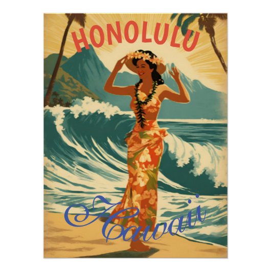  stijl Hawaiian Travel Honolulu Mid-Pacific Perfect Poster (Voorkant)