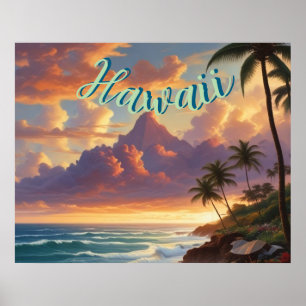  stijl Hawaiian Travel Honolulu Mid-Pacific Poster