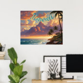 stijl Hawaiian Travel Honolulu Mid-Pacific Poster (Thuiskantoor)