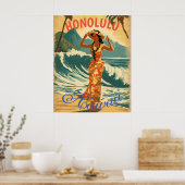  stijl Hawaiian Travel Honolulu Mid-Pacific Poster (Keuken)
