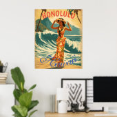  stijl Hawaiian Travel Honolulu Mid-Pacific Poster (Thuiskantoor)